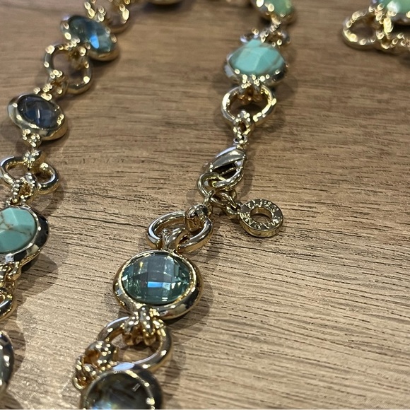 Gold Chain Necklace and Bracelet Set with Blue and Green Gems - Picture 4 of 10
